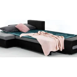 Canapé D'angle Convertible En Tissu Luxe Noir Et Simili Cuir Noir, 5 Places, Angle Gauche (vu De Face) - OTELLO 8 Canapé D'angle Convertible En Tissu Luxe Noir Et Simili Cuir Noir, 5 Places, Angle Gauche (vu De Face) - OTELLO -Promos Chesteris Boutique canape 9995781