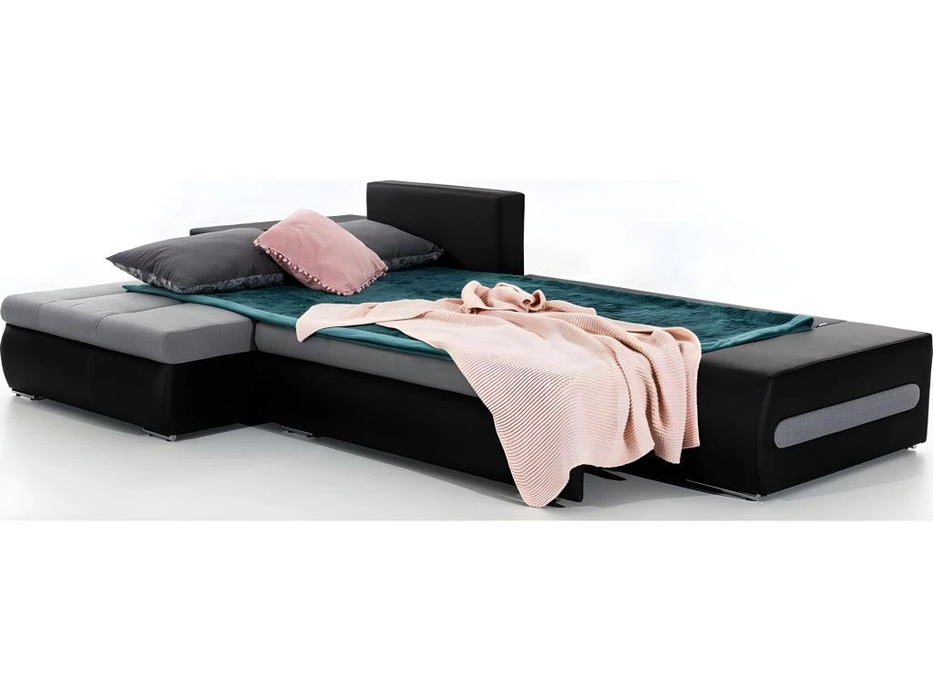 Canapé D'angle Convertible En Tissu Luxe Noir Et Simili Cuir Noir, 5 Places, Angle Gauche (vu De Face) - OTELLO 4 Canapé D'angle Convertible En Tissu Luxe Noir Et Simili Cuir Noir, 5 Places, Angle Gauche (vu De Face) - OTELLO – Image 4