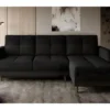 Canapé D'angle Convertible En Tissu Luxe, Rangement - Noir, Angle Droit (vu De Face), ROXANE