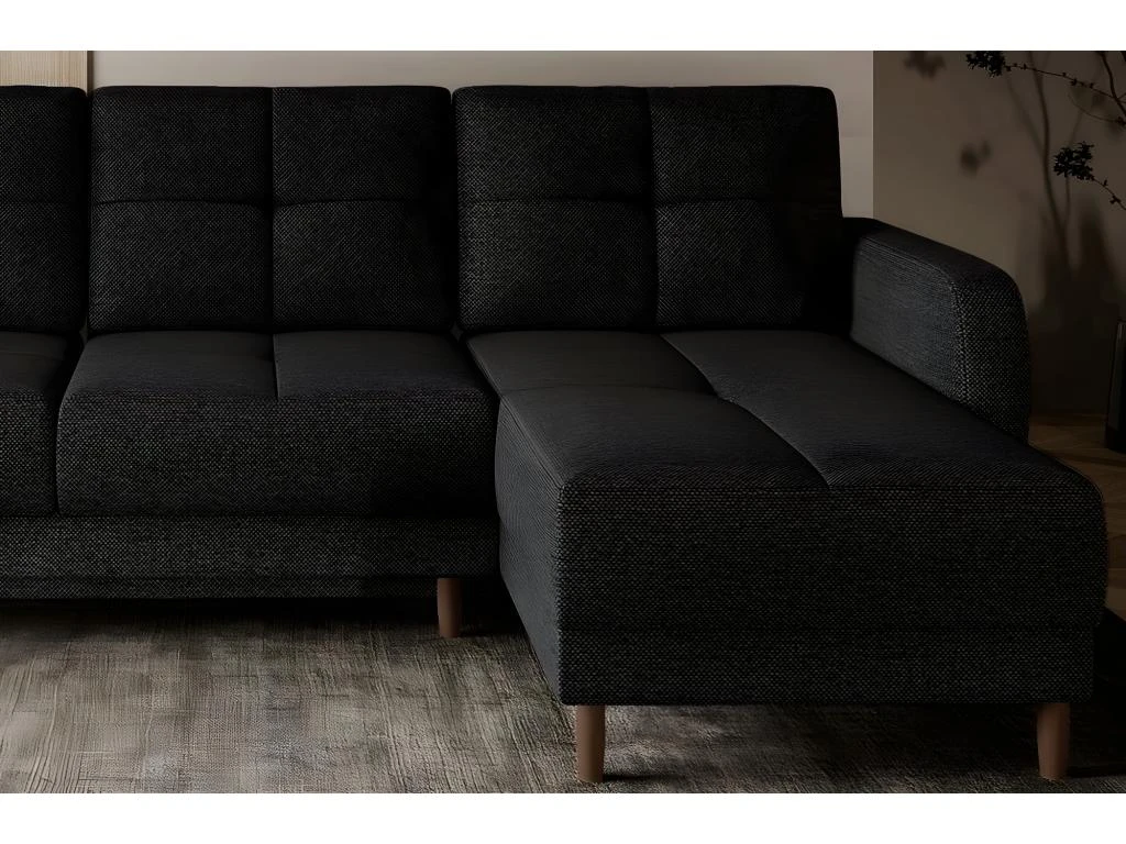 Canapé D'angle Convertible En Tissu Luxe, Rangement - Noir, Angle Droit (vu De Face), ROXANE 2 Canapé D'angle Convertible En Tissu Luxe, Rangement - Noir, Angle Droit (vu De Face), ROXANE – Image 2