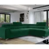 Canapé D'angle Convertible - LARRY VELOURS - En Tissu Luxe Vert, 5 Places, Angle Droit (vu De Face)