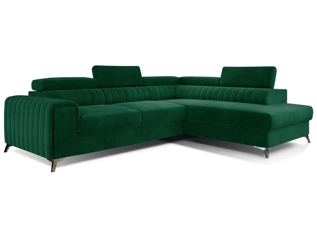Canapé D'angle Convertible - LARRY VELOURS - En Tissu Luxe Vert, 5 Places, Angle Droit (vu De Face) 2 Canapé D'angle Convertible - LARRY VELOURS - En Tissu Luxe Vert, 5 Places, Angle Droit (vu De Face) – Image 2