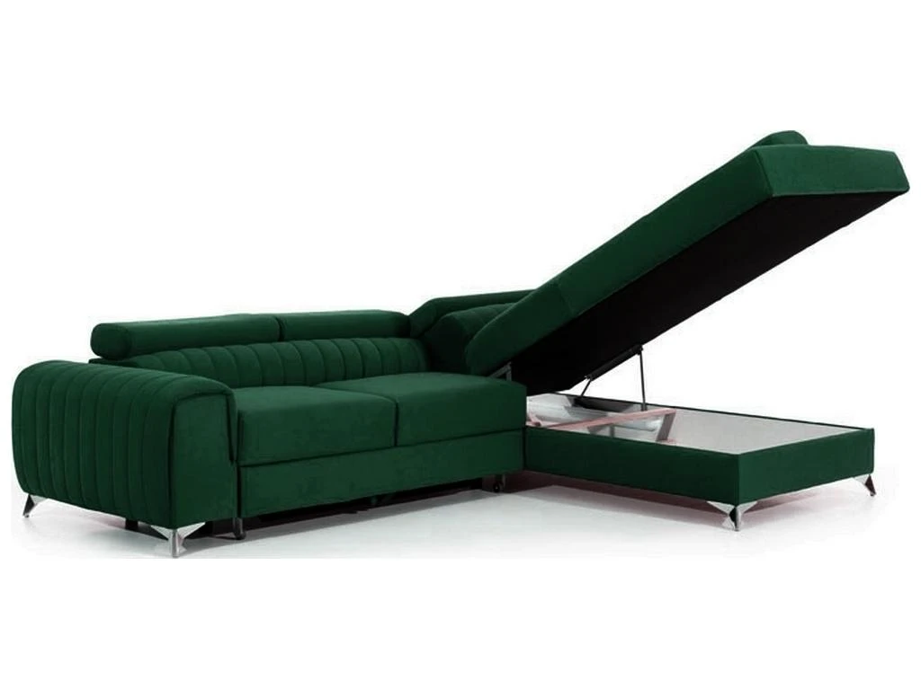 Canapé D'angle Convertible - LARRY VELOURS - En Tissu Luxe Vert, 5 Places, Angle Droit (vu De Face) 4 Canapé D'angle Convertible - LARRY VELOURS - En Tissu Luxe Vert, 5 Places, Angle Droit (vu De Face) – Image 4