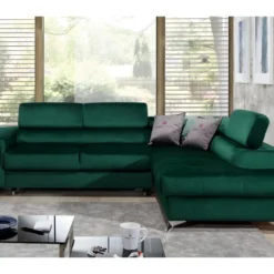 Canapé D'angle Convertible - ERWAN - En Tissu Luxe 5 Places, Vert, Angle Droit (vu De Face)