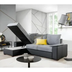 Canapé D'angle Convertible - En Tissu Gris Et Simili Noir, Angle Gauche (vu De Face) - LUCAS 7 Canapé D'angle Convertible - En Tissu Gris Et Simili Noir, Angle Gauche (vu De Face) - LUCAS -Promos Chesteris Boutique canape 9996043