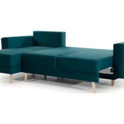 Canapé D'angle Convertible - ASSIA VELOURS - En Tissu De Qualité 5 Places, Vert, Angle Gauche (vu De Face) -Promos Chesteris Boutique canape 9996085