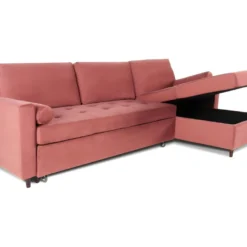 Canapé D'angle Convertible Réversible Claudio En Velours Vieux Rose -Promos Chesteris Boutique canape 9996307