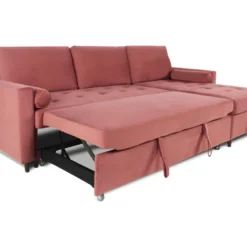 Canapé D'angle Convertible Réversible Claudio En Velours Vieux Rose -Promos Chesteris Boutique canape 9996309