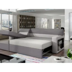 Canapé D'angle Convertible En Tissu Luxe Noir Et Simili Cuir Blanc Cassé, 5 Places, Avec Coffre, Angle Gauche (vu De Face) - RICCI 8 Canapé D'angle Convertible En Tissu Luxe Noir Et Simili Cuir Blanc Cassé, 5 Places, Avec Coffre, Angle Gauche (vu De Face) - RICCI -Promos Chesteris Boutique canape 9996489