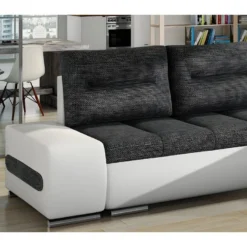 Canapé D'angle Convertible En Tissu Luxe Gris Foncé Et Simili Cuir Blanc, 5 Places, Angle Droit (vu De Face) - OTELLO -Promos Chesteris Boutique canape 9996655