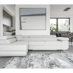 Canapé D'angle Convertible En Tissu Luxe 5 Places, Avec Coffre, Blanc, Angle Gauche (vu De Face), ANNECY VELOURS Luxe