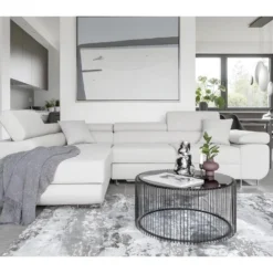 Canapé D'angle Convertible En Tissu Luxe 5 Places, Avec Coffre, Blanc, Angle Gauche (vu De Face), ANNECY VELOURS Luxe -Promos Chesteris Boutique canape 9996835