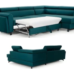 Canapé D'angle Convertible - KARL VELOURS - En Tissu Prestige, 5 Places, Vert, Angle Droit (vu De Face) -Promos Chesteris Boutique canape 9996843