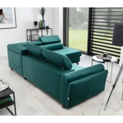 Canapé D'angle Convertible - KARL VELOURS - En Tissu Prestige, 5 Places, Vert, Angle Droit (vu De Face) -Promos Chesteris Boutique canape 9996847