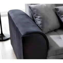 Canapé D'angle Convertible En Tissu Velours Gris Et Noir Luxe, 5 Places, Angle Droit (vu De Face), SOHO VELOURS -Promos Chesteris Boutique canape 9996863