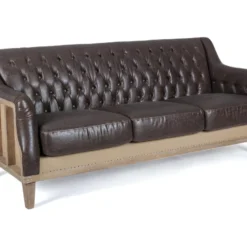 MANOIR - Canape 3 Places Aspect Cuir Marron