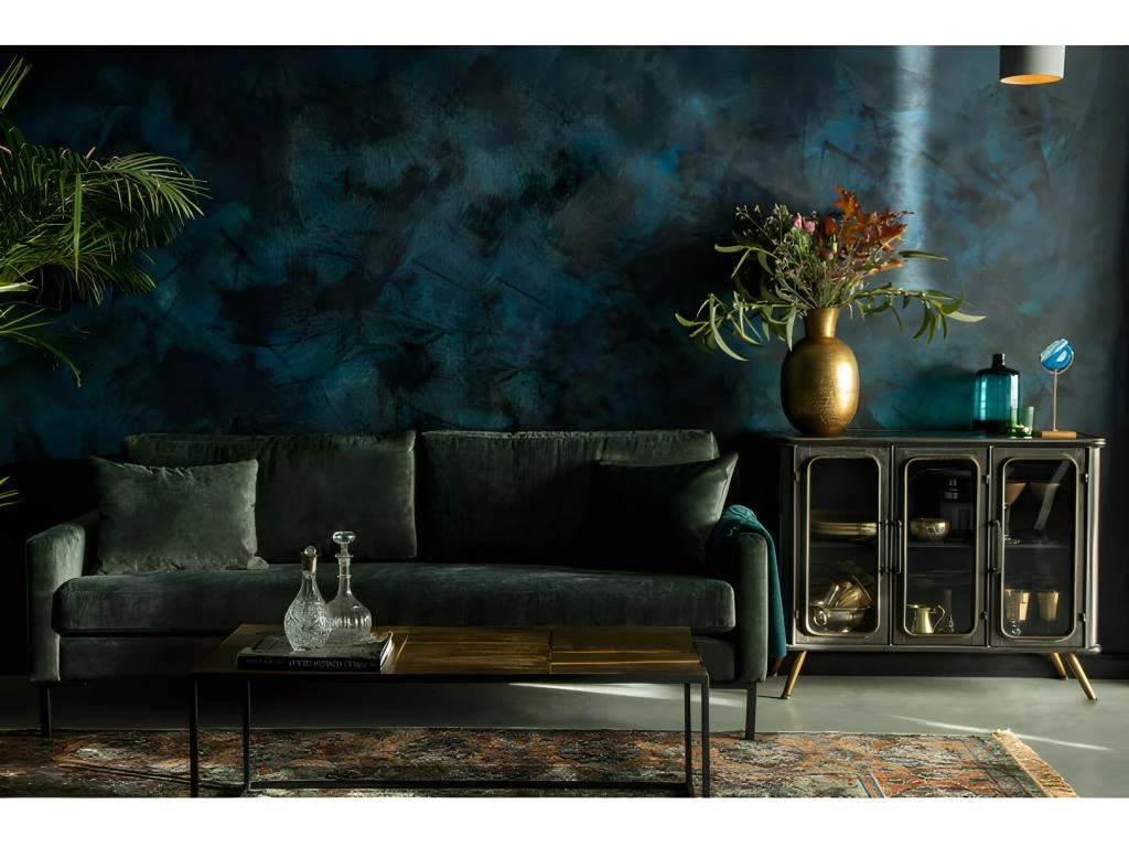 HOUDA - Canapé 3 Places En Aspect Cuir Gris/vert 5 HOUDA - Canapé 3 Places En Aspect Cuir Gris/vert – Image 5