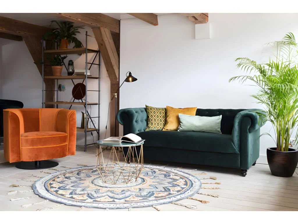 CHESTER - Canapé 3 Places En Velours Vert 5 CHESTER - Canapé 3 Places En Velours Vert – Image 5