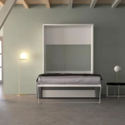 Lit Escamotable Canapé 140 X 200 Cm - Ouverture Verticale Manuelle - Blanc Et Gris - VACIALA II -Promos Chesteris Boutique lit 18854929