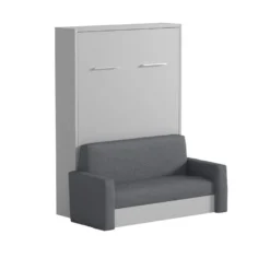 Lit Escamotable Canapé 140 X 200 Cm - Ouverture Verticale Manuelle - Blanc Et Gris - VACIALA II -Promos Chesteris Boutique lit 18854933