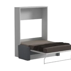Lit Escamotable Canapé 140 X 200 Cm - Ouverture Verticale Manuelle - Blanc Et Gris - VACIALA II -Promos Chesteris Boutique lit 18854935