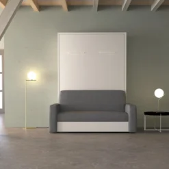 Lit Escamotable Canapé 140 X 200 Cm - Ouverture Verticale Manuelle - Blanc Et Gris - VACIALA II -Promos Chesteris Boutique lit 18854937
