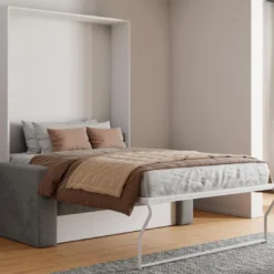 Lit Escamotable Canapé 140 X 200 Cm - Ouverture Verticale Manuelle - Blanc Et Gris - VACIALA II -Promos Chesteris Boutique lit 20891247