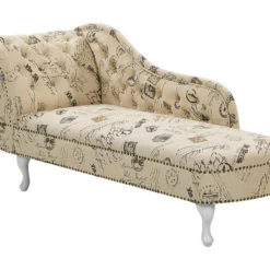 Chaise Longue Chesterfield En Tissu Imprimé Beige Côté Gauche NIMES -Promos Chesteris Boutique meridienne 11793779