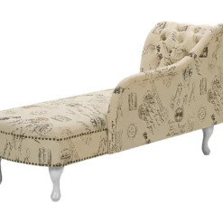 Chaise Longue Chesterfield En Tissu Imprimé Beige Côté Gauche NIMES -Promos Chesteris Boutique meridienne 11793781