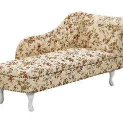 Chaise Longue Chesterfield En Tissu Beige à Motif Floral Côté Droit NIMES -Promos Chesteris Boutique meridienne 11793835