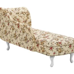 Chaise Longue Chesterfield En Tissu Beige à Motif Floral Côté Droit NIMES -Promos Chesteris Boutique meridienne 11793837
