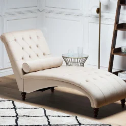 Chaise Longue En Velours Beige MURET