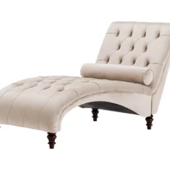 Chaise Longue En Velours Beige MURET -Promos Chesteris Boutique meridienne 11794449