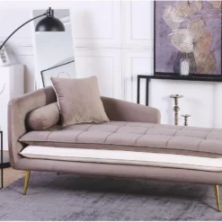 Chaise Longue En Tissu Marron Clair / Blanc Et Pieds Dorés GONESSE