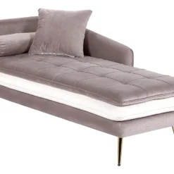 Chaise Longue En Tissu Marron Clair / Blanc Et Pieds Dorés GONESSE -Promos Chesteris Boutique meridienne 11795081