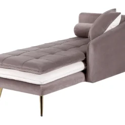 Chaise Longue En Tissu Marron Clair / Blanc Et Pieds Dorés GONESSE -Promos Chesteris Boutique meridienne 11795085