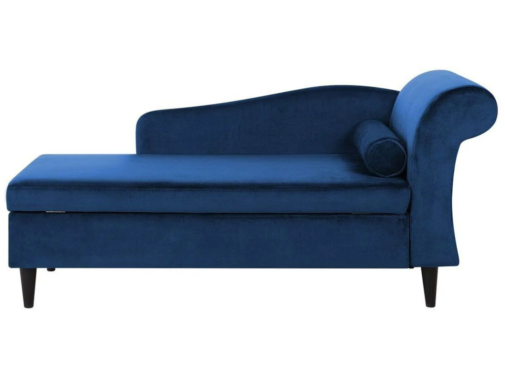 Chaise Longue Côté Droit En Velours Bleu LUIRO 1 Chaise Longue Côté Droit En Velours Bleu LUIRO