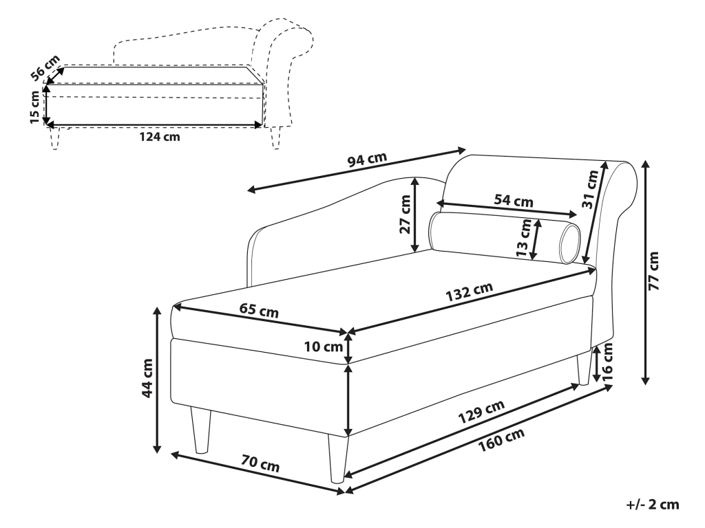 Chaise Longue Côté Droit En Velours Bleu LUIRO 3 Chaise Longue Côté Droit En Velours Bleu LUIRO – Image 3
