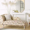 Chaise Longue Chesterfield En Tissu Beige à Motif Floral Côté Gauche NIMES