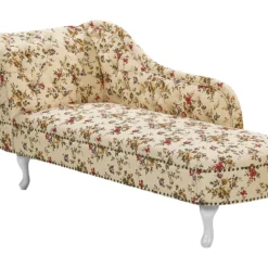 Chaise Longue Chesterfield En Tissu Beige à Motif Floral Côté Gauche NIMES -Promos Chesteris Boutique meridienne 11796377
