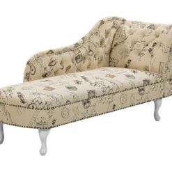 Chaise Longue Chesterfield En Tissu Imprimé Beige Côté Droit NIMES -Promos Chesteris Boutique meridienne 11796605