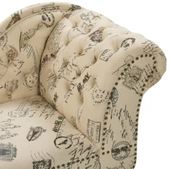 Chaise Longue Chesterfield En Tissu Imprimé Beige Côté Droit NIMES -Promos Chesteris Boutique meridienne 11796611