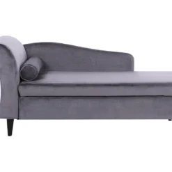 Chaise Longue Côté Gauche En Velours Gris Foncé LUIRO