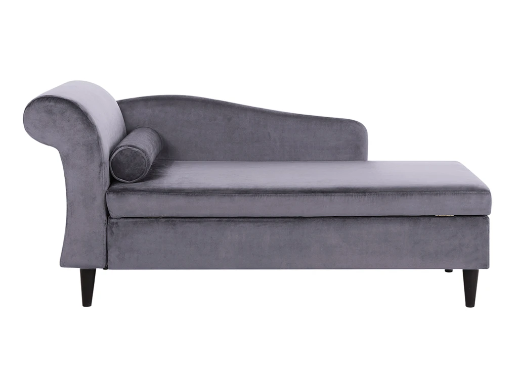 Chaise Longue Côté Gauche En Velours Gris Foncé LUIRO 1 Chaise Longue Côté Gauche En Velours Gris Foncé LUIRO