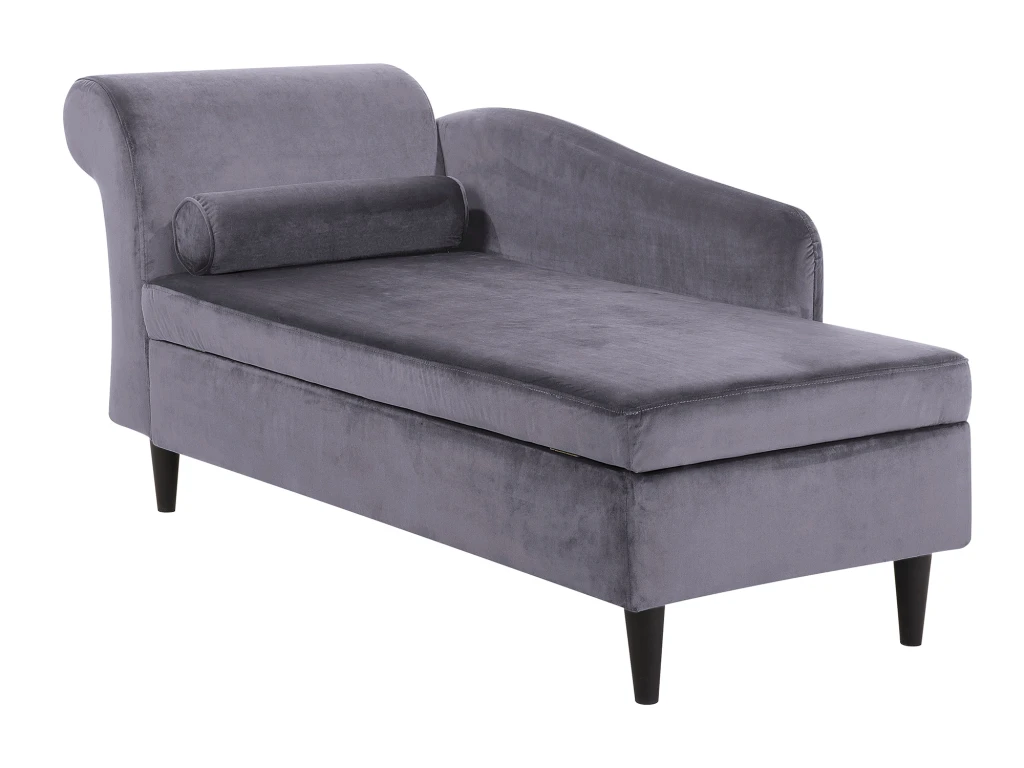Chaise Longue Côté Gauche En Velours Gris Foncé LUIRO 2 Chaise Longue Côté Gauche En Velours Gris Foncé LUIRO – Image 2
