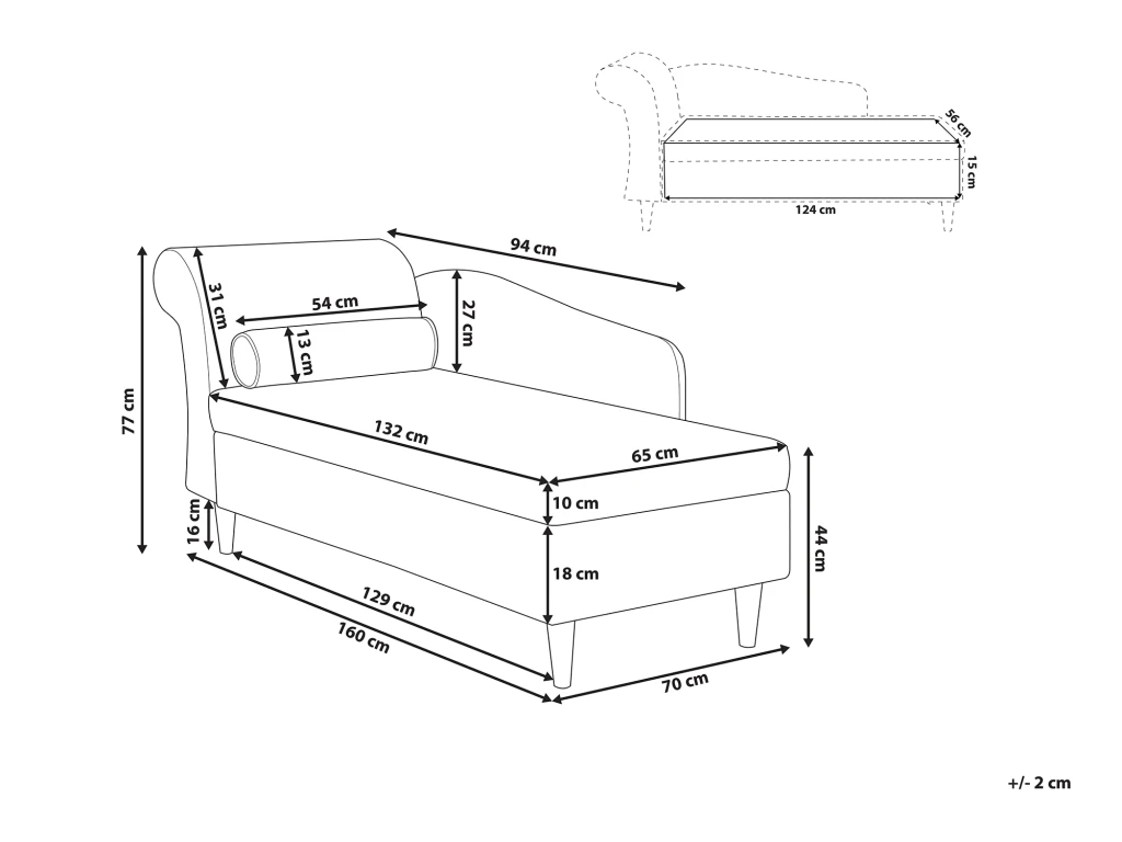 Chaise Longue Côté Gauche En Velours Gris Foncé LUIRO 3 Chaise Longue Côté Gauche En Velours Gris Foncé LUIRO – Image 3