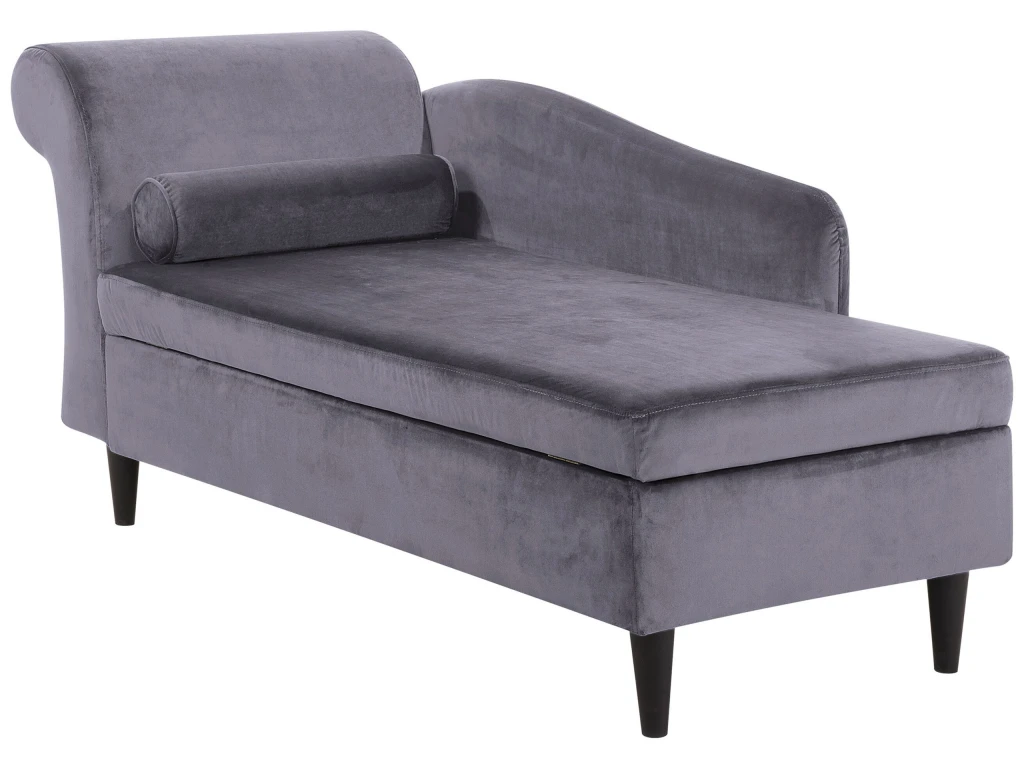Chaise Longue Côté Gauche En Velours Gris Foncé LUIRO 4 Chaise Longue Côté Gauche En Velours Gris Foncé LUIRO – Image 4