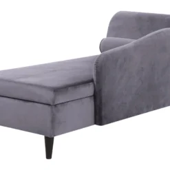 Chaise Longue Côté Gauche En Velours Gris Foncé LUIRO 14 Chaise Longue Côté Gauche En Velours Gris Foncé LUIRO -Promos Chesteris Boutique meridienne 12014087