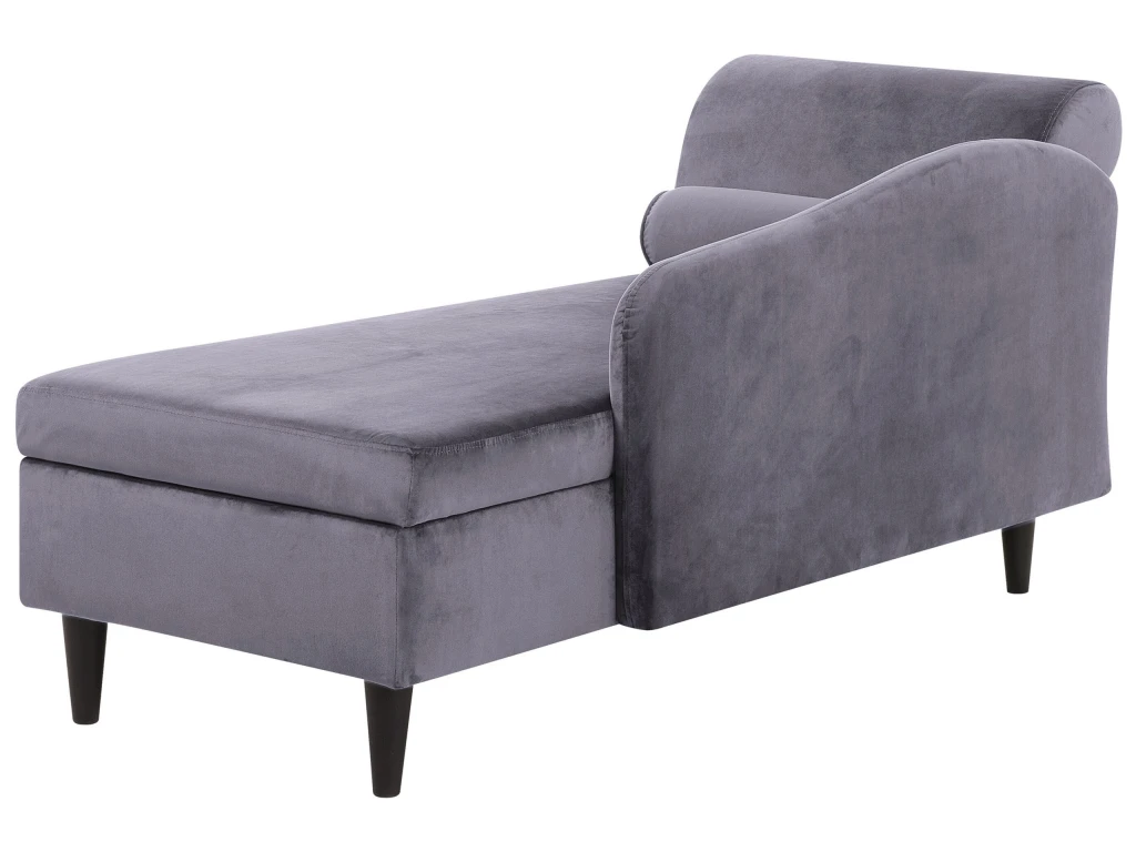 Chaise Longue Côté Gauche En Velours Gris Foncé LUIRO 6 Chaise Longue Côté Gauche En Velours Gris Foncé LUIRO – Image 6