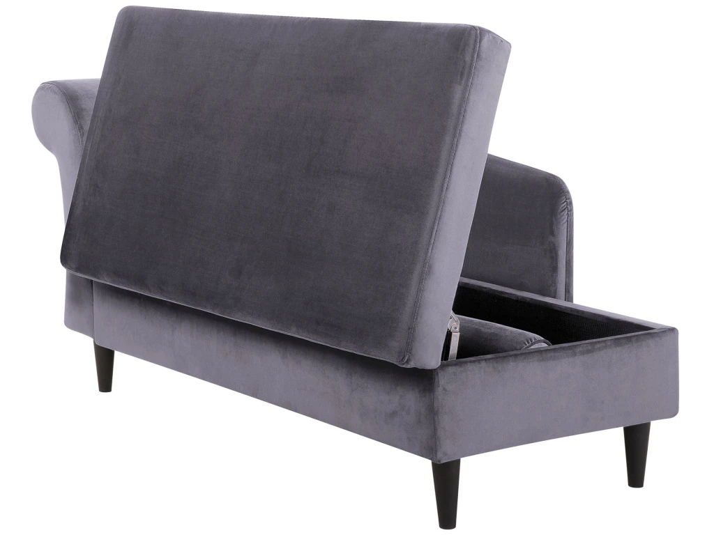Chaise Longue Côté Gauche En Velours Gris Foncé LUIRO 9 Chaise Longue Côté Gauche En Velours Gris Foncé LUIRO – Image 9